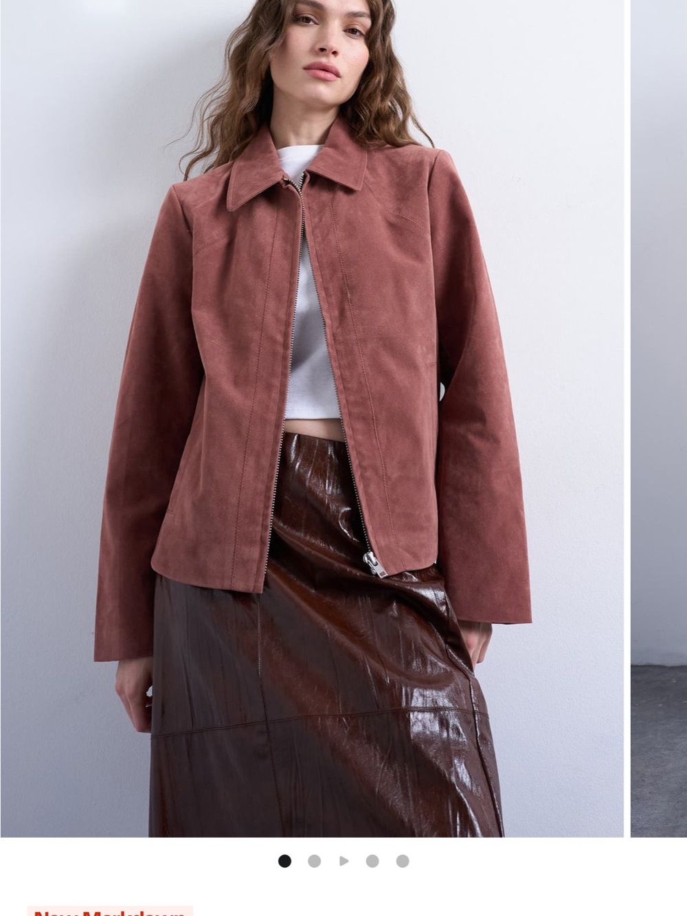 Top shop Faux Women’s Dusty Rose Suede Zip-Front Shacket
